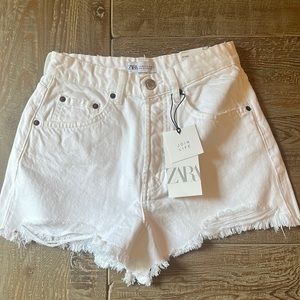 Zara Hi-rise white denim shorts